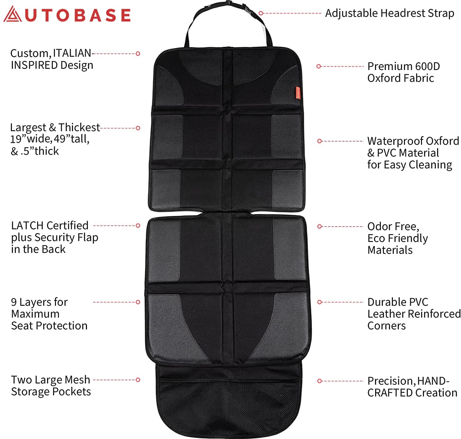 Autobase Car Seat Protector Under Car Seat | Baby Car Seat Accessories | Heavy-Duty Non-Slip Rubber Padded Backing (Black, XL – 1 Pack)