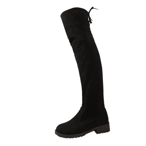 OKBOP Pull-On Knee high boots for women Block Non-Slip Width Low Heel thigh high boots Slouch Black