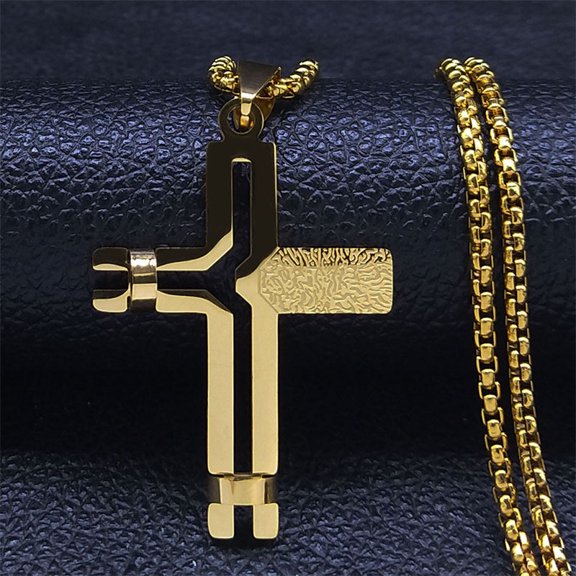 Big Cross Jesus 14K Yellow Gold Necklace for Men Women Golden Silver Color Hip Hop Male Long Chain Gift Jewerly