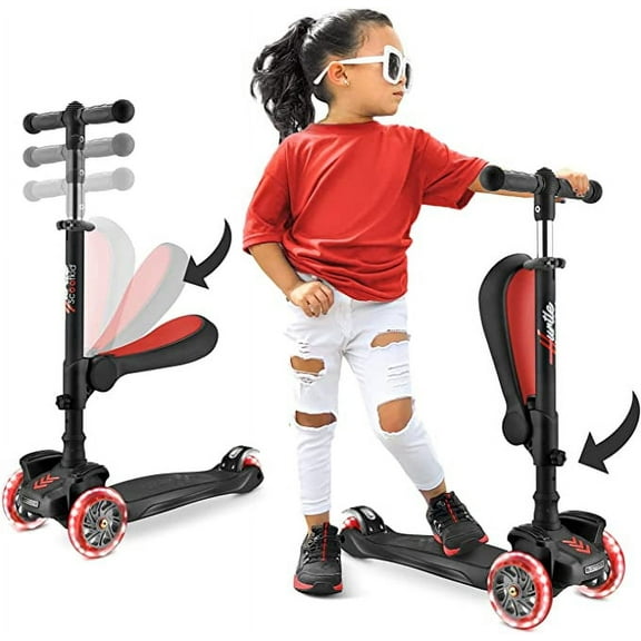 Hurtle 3 Wheeled Stand & Cruise Child/Toddlers Toy Folding Kick Scooters W/ Adjustable Height