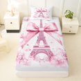 thumbnail image 3 of Manfei Pink Eiffel Tower Twin Sheet Sets,Cute Coquette Bow Bedding For Girls Kids,3pcs, 3 of 6