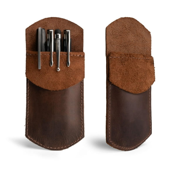 Hide & Drink, Pocket Protector, Pencil Pouch, Pen Holder for Shirt Pockets, Lab Coats, Backpacks, Office & Work Essentials, Full Grain Leather, Handmade, Bourbon Brown