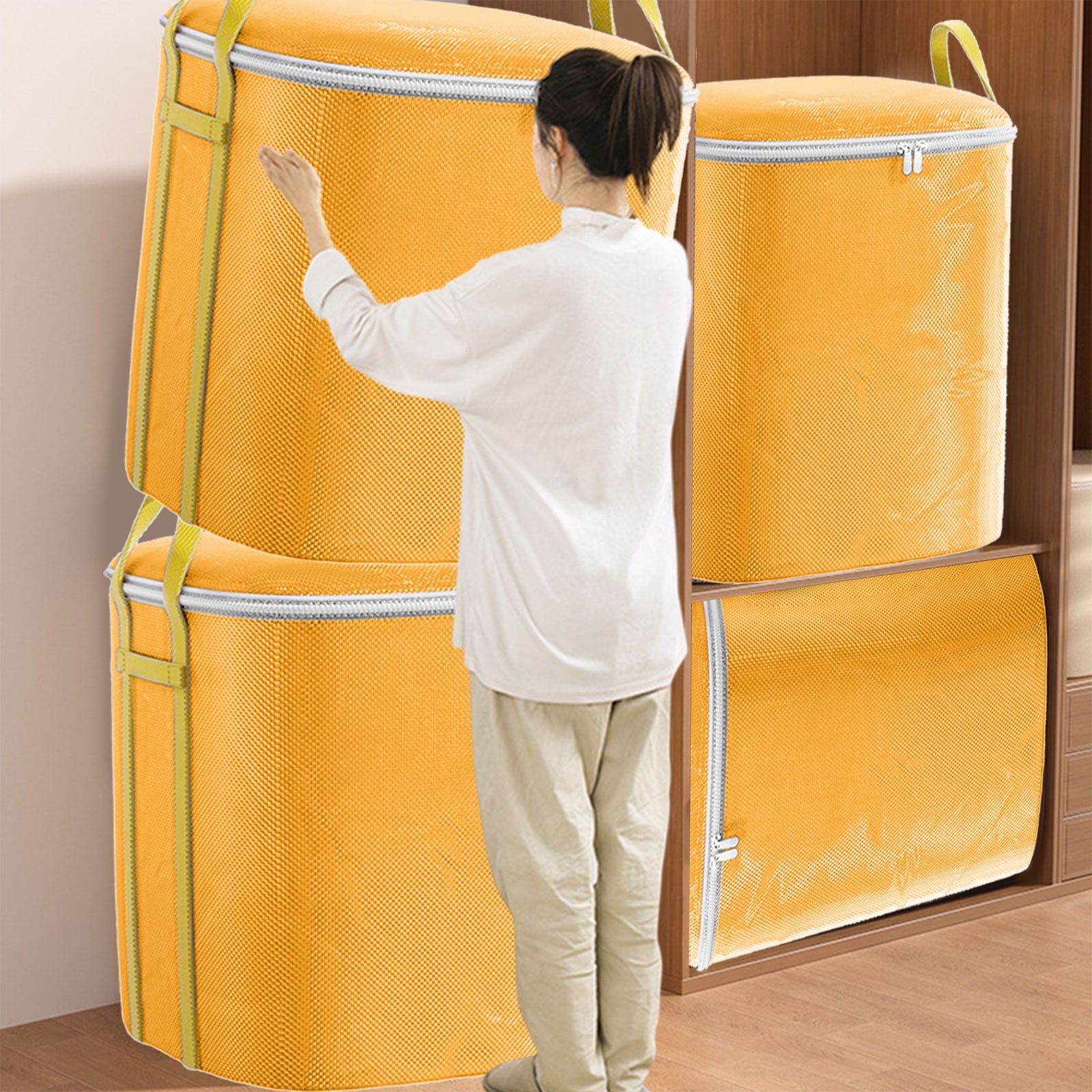 Gpaecead 64gal Extra Large Heavy Duty Large Durable Heavy-Duty Sturdy Strong Clothes Blacket Moving Bag Tote Boxes (Pack of 2), 64gal, Orange