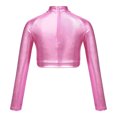 thumbnail image 2 of Eandarui Kids Girls Shiny Sequins Mock Neck Long Sleeve Tee Metallic Jazz Hip Hop Modern Dance Crop Pink 14, 2 of 5