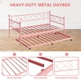 thumbnail image 3 of MAROUTE Space-Saving Pink Metal Daybed with Pop-Up Trundle – Heart-Shaped Headboard, Sturdy Steel Slat Support – Fits Twin Mattress, 3 of 7