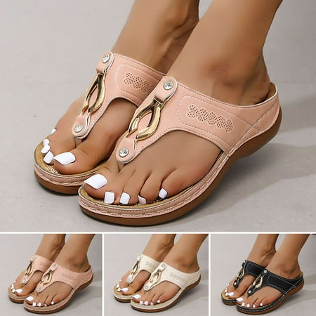 

Star Home 1 Pair T-Strap Round Toe Flip Flops Slip-on Slope Heel Platform Women Sandals for Daily Life