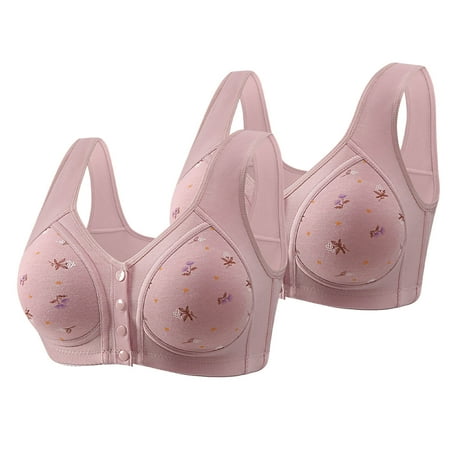 Sentmoon 2PC Sports Bras for Women Oversize No Underwire Push up Bras for Women Comfort Front Closure Button Print Lift Seamless Lace Bra Women s Trendy for Dating Outfits Gray 38