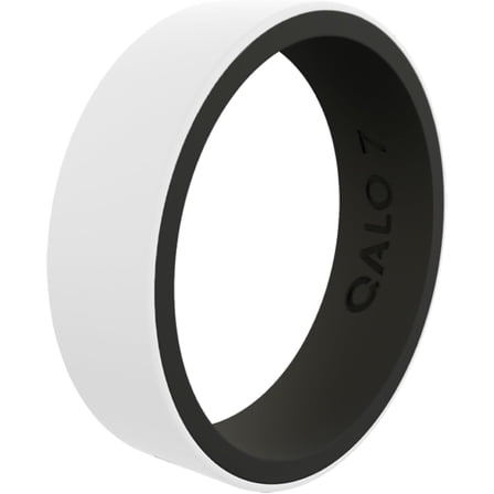 QALO Women's Rubber Silicone Ring, Blank Strata Rubber Wedding Band, Breathable, Durable Engagement Silicone Ring, 6mm Wide 1.85mm Thick, White & Black, Size 8