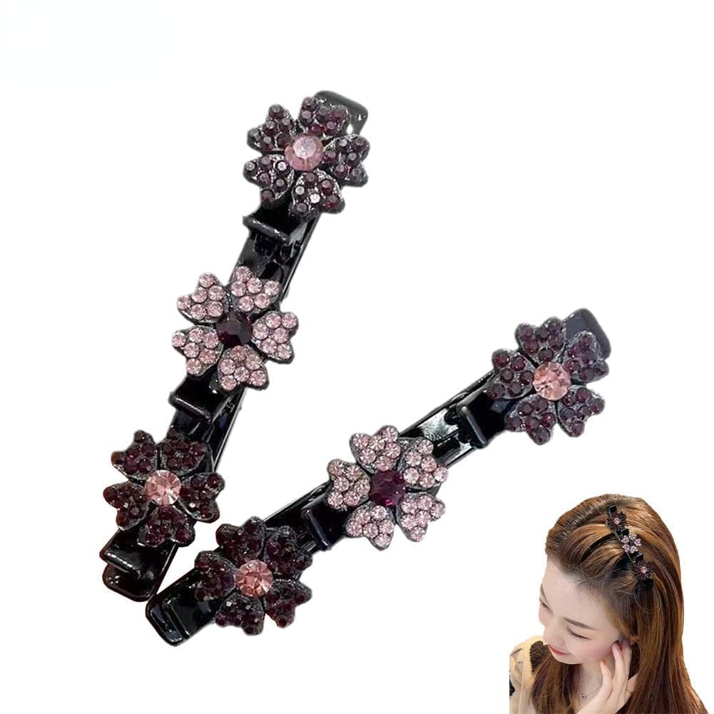 2pcs Sparkling Crystal Stone Hair Clips, Double Bangs Braided Hair