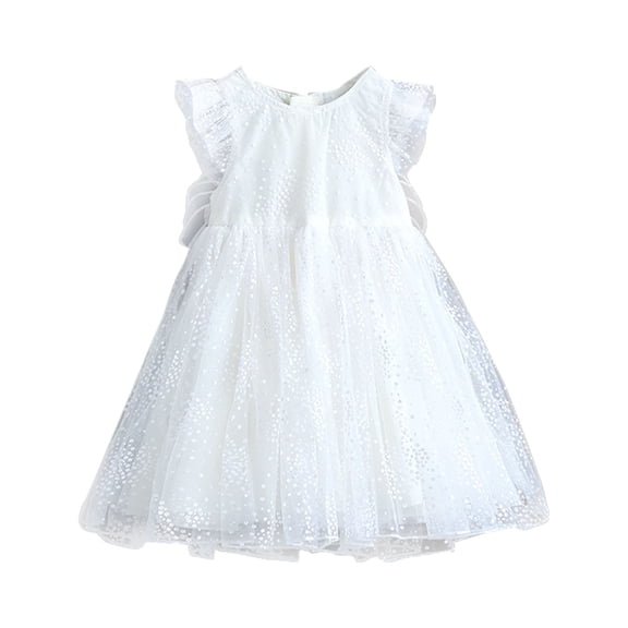 Tisuna Summer Dresses For Girls Infant Sequin Print Sleeveless Crew Neck Dresses With Back Wing Design Stylish Fashion Toddler Girls Birthday Party Playwear Size 12-18 Months White