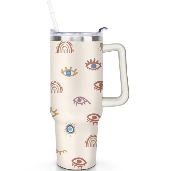 40 oz Boho Tumbler: Handle | 40oz Bohemia Theme Tumbler, Spill-Proof Lid & Straw | Double Insulated Coffee Cup | Customer Favorite Gifts