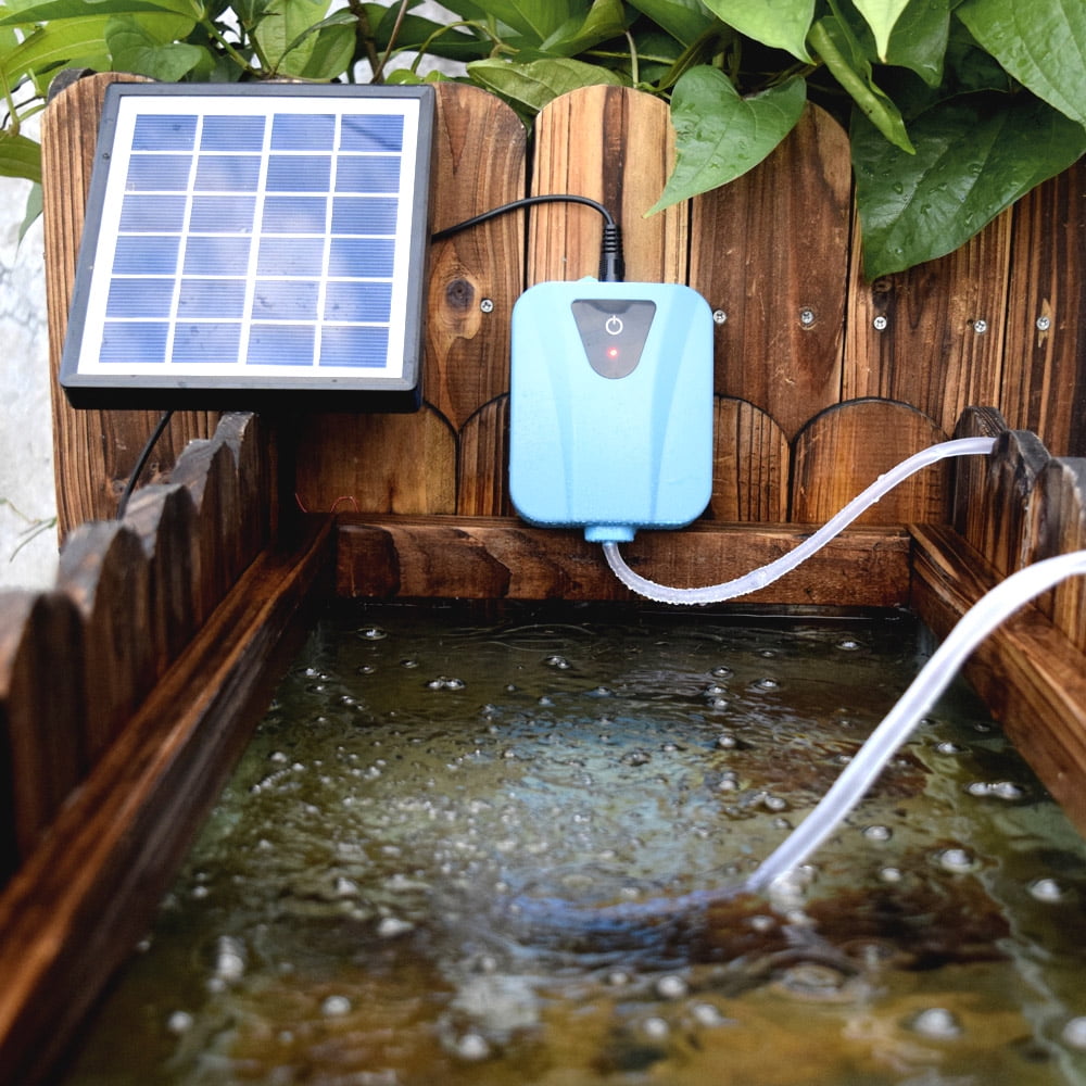 Portable Solar Powered Oxygenator Pond Water Oxygen Pump Air Stone Aerator Tank
