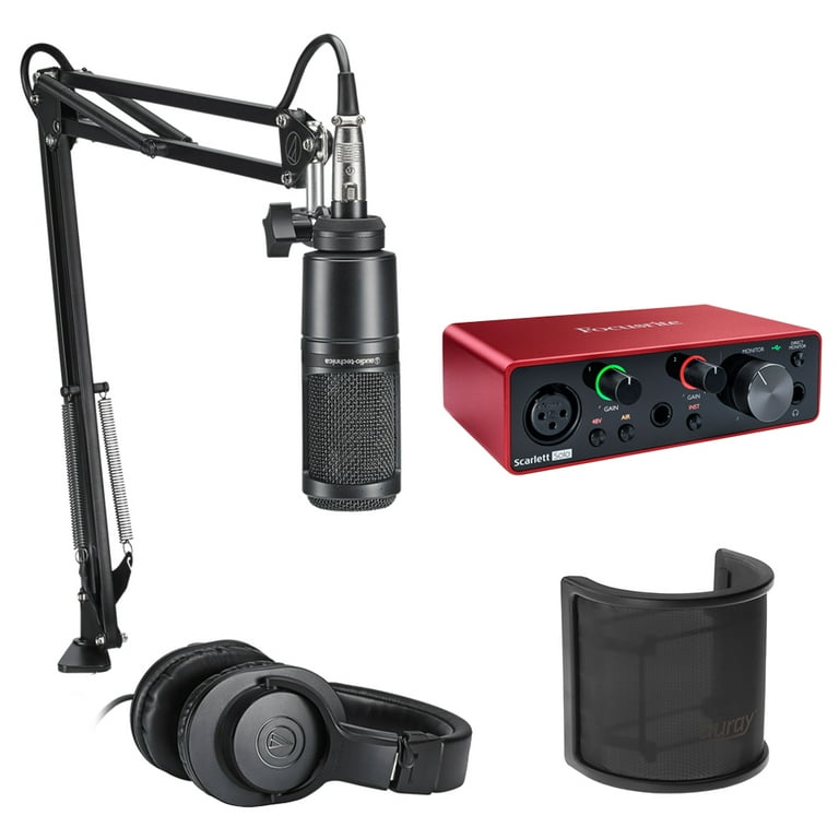 Audio-Technica AT2020 Podcasting Microphone Pack with ATH-M20x Headphones,  Boom & XLR Cable