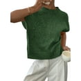 thumbnail image 3 of Women'S Ribbed Sweater Crew Neck Short Sleeve Loose Fit Floral Knit Pullover Tops Dark Green L, 3 of 9