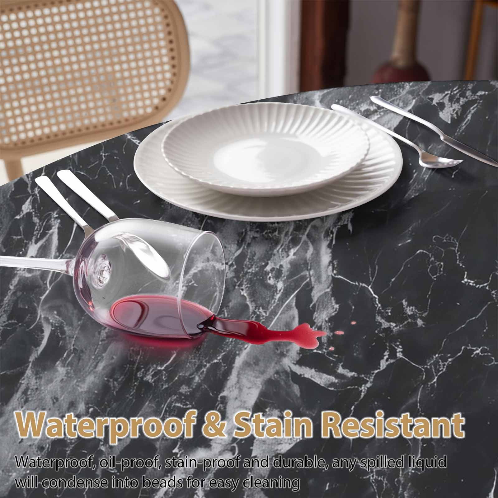 Round Tablecloth Black Marble Waterproof Oil Proof Polyester Table Cloth Cover Decor for Home Dining Outdoor,Patio,Parties, 54" Dia. Abstract Modern Themed