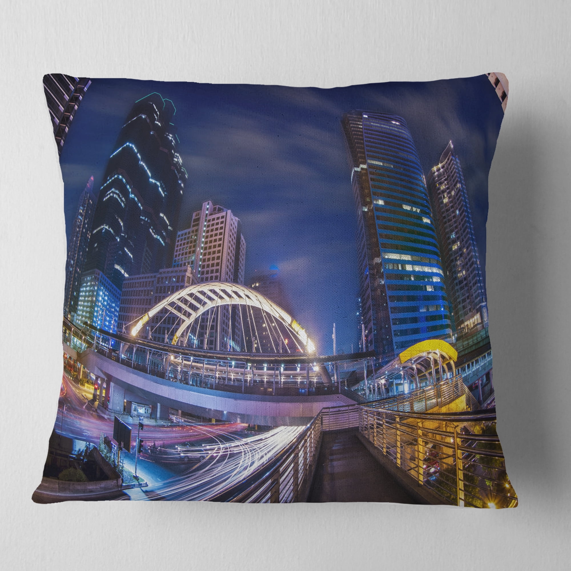 Designart Modern Bridge Cityscape - Photography Throw Pillow - 16x16