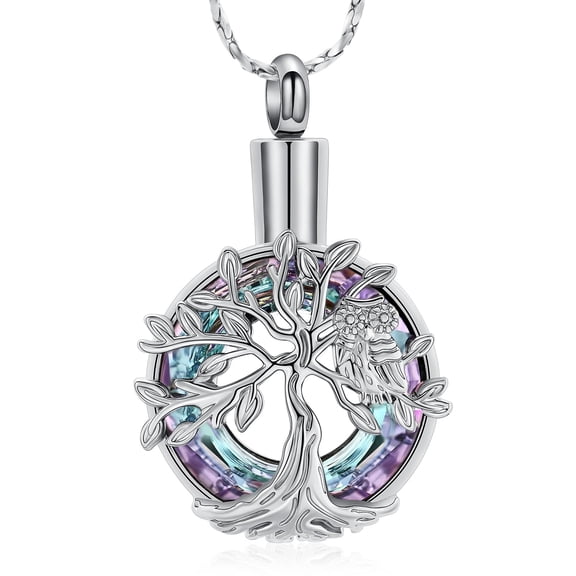 Owl on the Tree of Life Circle Cremation Urn Pendant Cremation Jewelry for Ashes Keepsake Memory Necklace Human Pet Memorial Jewelry