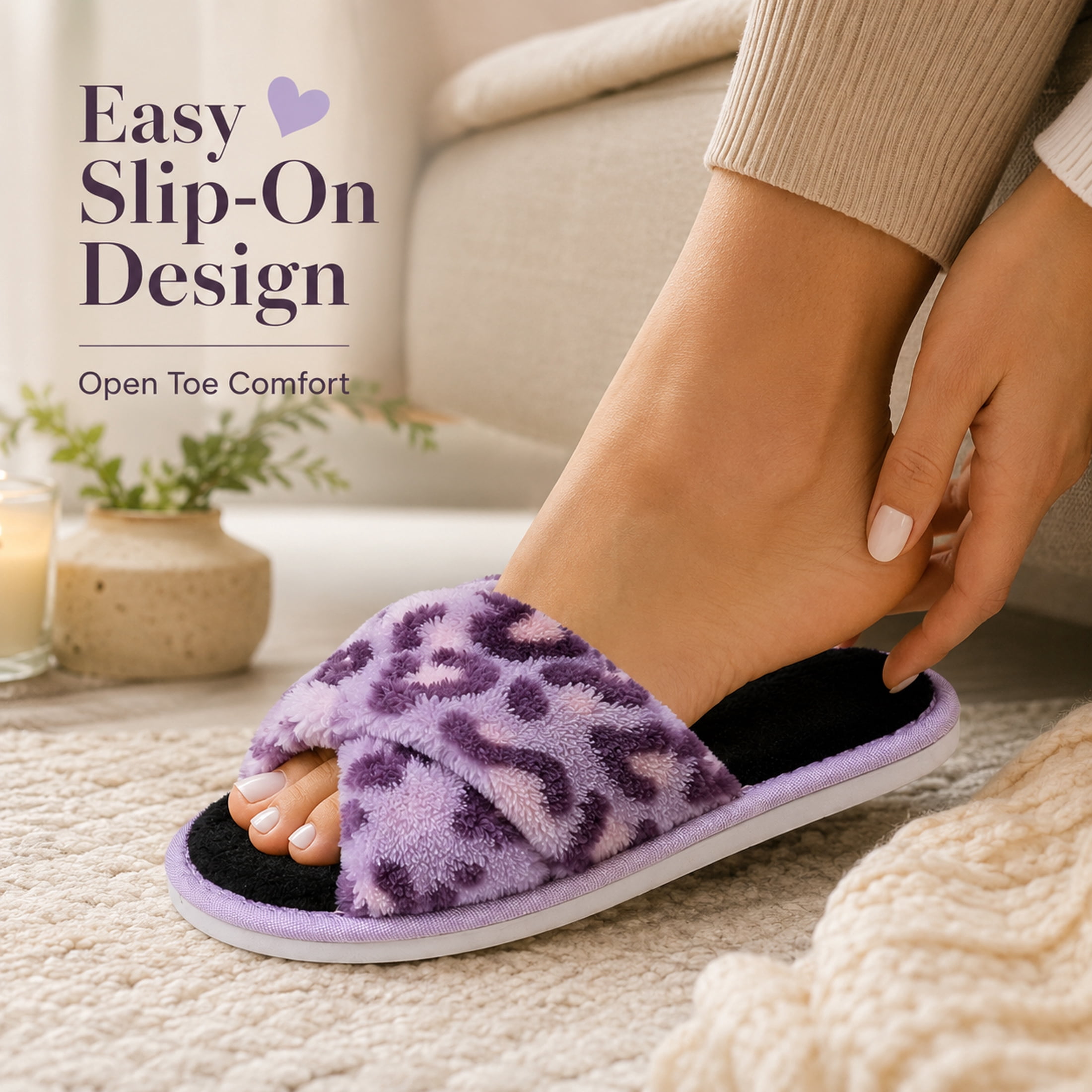 Leopard Style Memory Foam Woven Non-Slip Indoor Cozy Pom Knit Spa Women Slippers