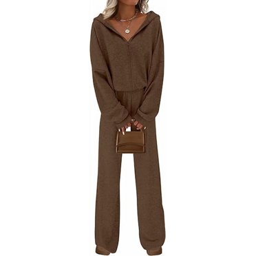 Airport Outfits Women PRETTYGARDEN Casual Winter Two Piece Sets For Women 2025 V Neck Sweatshirt Loose Wide Leg Pants Tracksuit Knit Fall Outfits - Product Details Airport Outfits Comfy