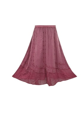 Mogul Women's Stonewashed Skirt Pink Embroidered Rayon Skirts