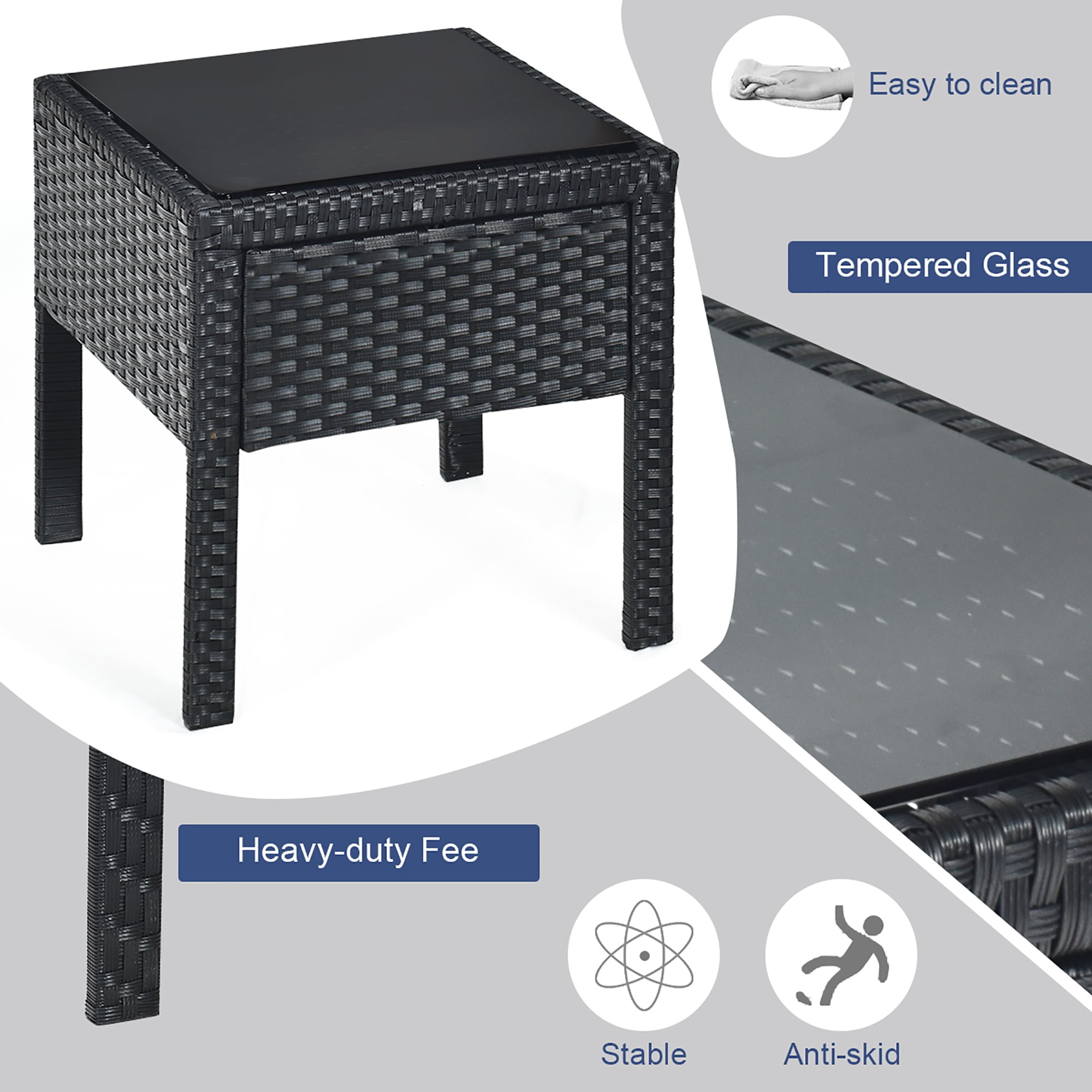 Costway 3PCS Patio Rattan Furniture Set Coffee Table Conversation Sofa Cushioned Gray