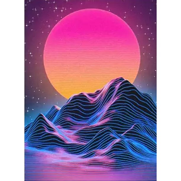 Pintura de diamante (DE2135) Kit de bricolaje Árbol Amanecer Cuadro de diamantes de imitación redondo completo (E192) 45x60cm Hugtrwg Para estrenar
