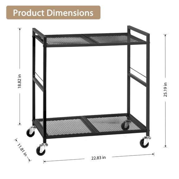 2-Tier Mobile Storage Rack With Metal Swivel Wheels, Rolling Printer Cart For Fax, Home Office, Black