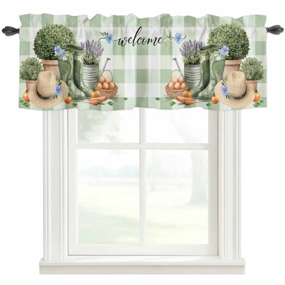 Summer Plaid Window Valance Curtain Farm Theme Rod Pocket Valance for Windows Short Curtain for Living Room, Bedroom & Kitchen Window Decor 42x12in