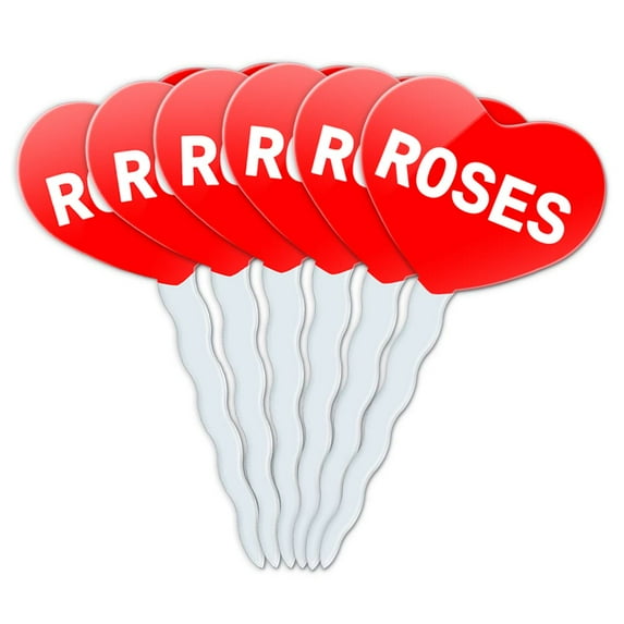Roses Heart Love Cupcake Picks Toppers - Set of 6