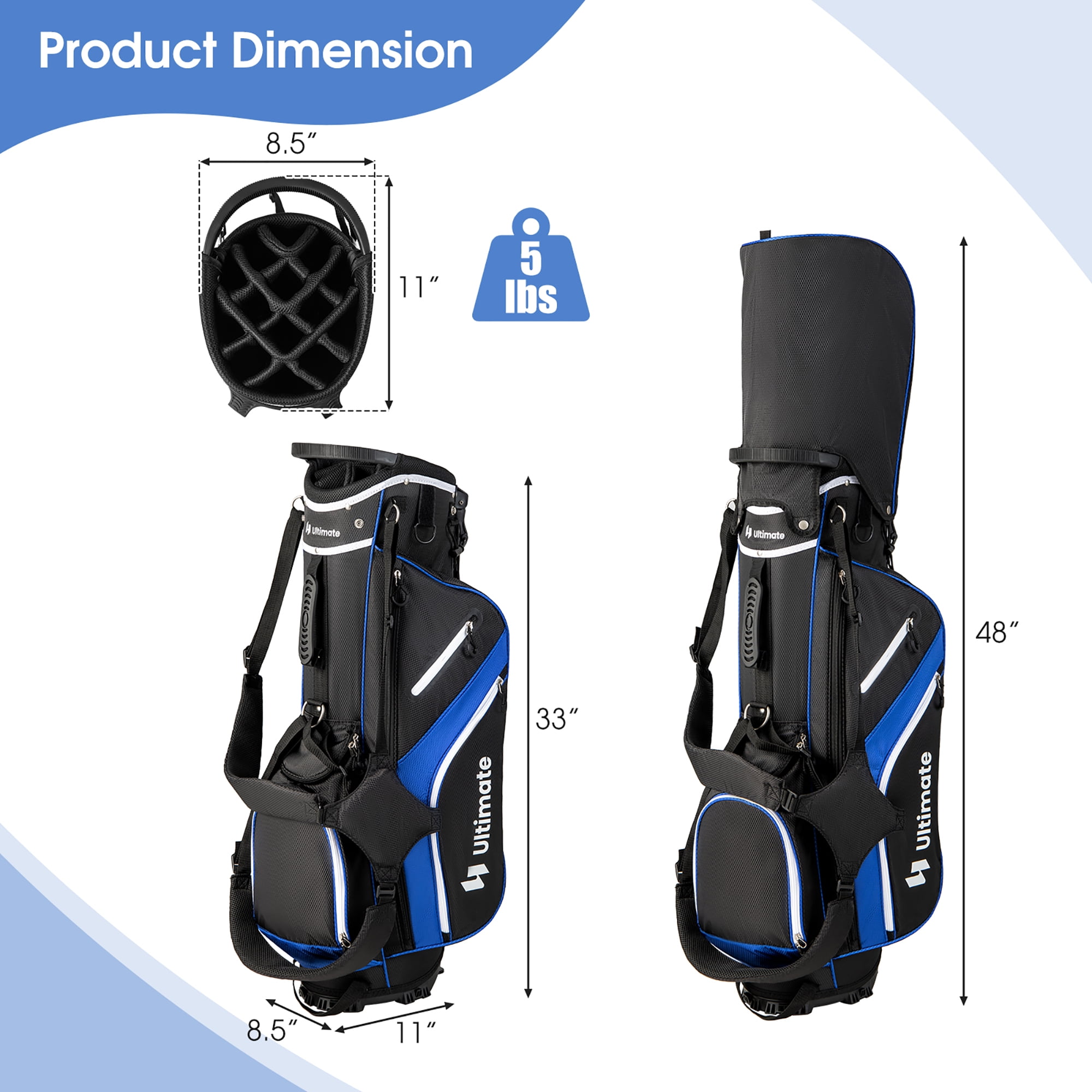 Gymax Golf Stand Bag Golf Club Bag w/ 14 Way Top Dividers & 6 Pockets & Carrying Handles Blue