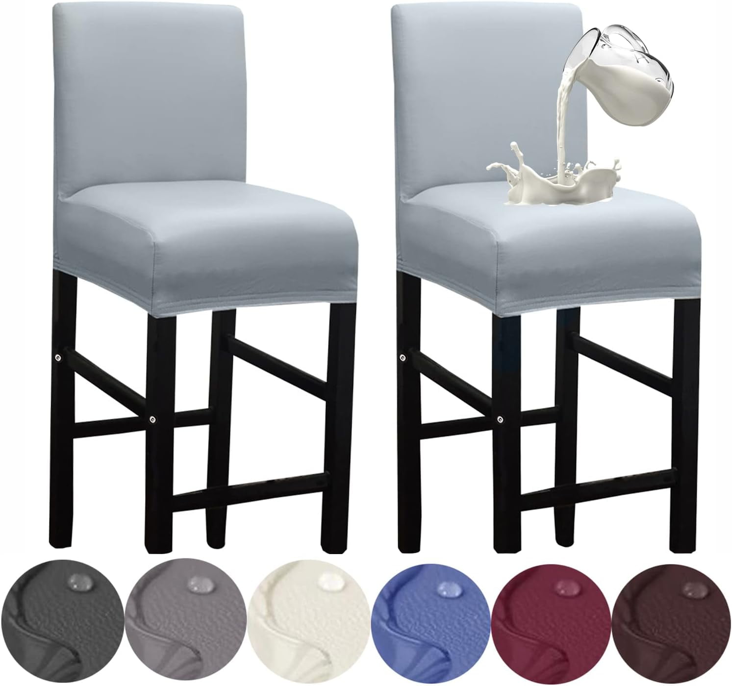 Bar Stool Covers,2 Pack Stretch Waterproof PU Bar Stool Covers with