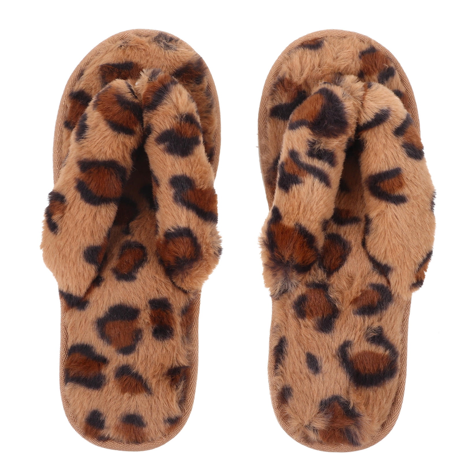 HONMEET Furry Slippers Women Leopard Plush 1 Pair Size 41 42