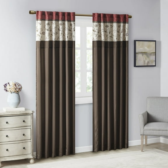 Madison Park Serene Polyester Fabric Window Panel with Lining in Brown/Red
