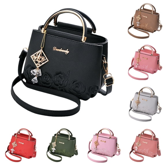 Stylago Womens Handbags Purses Embroidery Top Handle Tote Bags Crystal Pendant Crossbody Shoulder Bags for Ladies Work Black