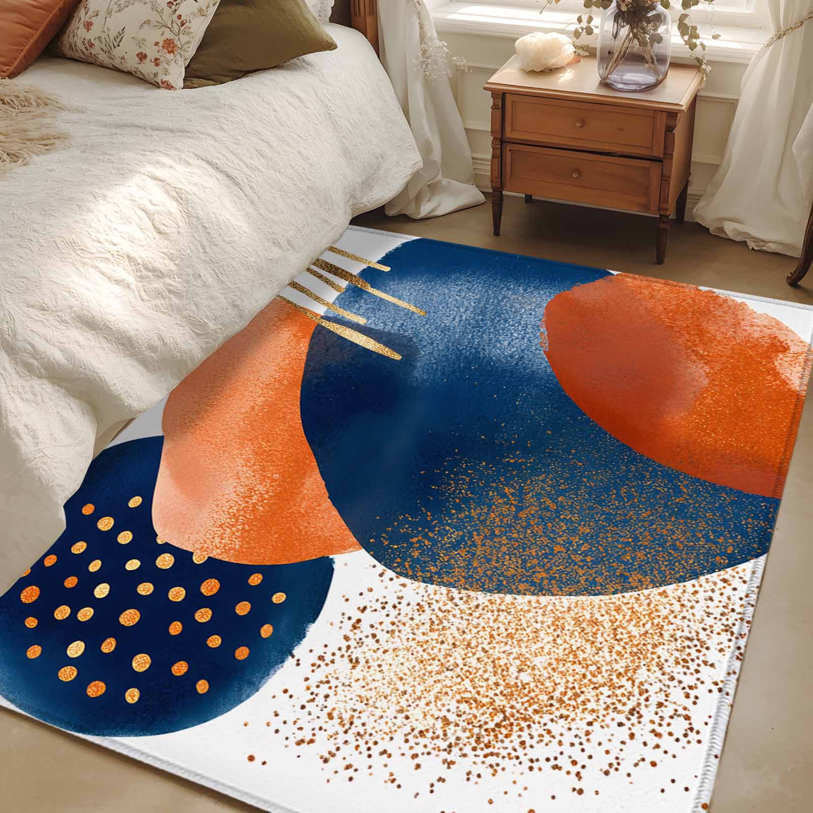 3'x5' Area Rugs, Navy Blue Burnt Orange Indoor Outdoor Area Rug for Living Room Bedroom, Abstract Modern Geometric Washable Bathroom Rugs Kitchen Floor Carpet Mats Home Decor Aesthetic