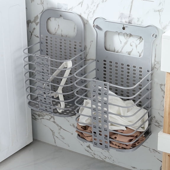 Toyandona Grey Hollow Laundry Basket Plastic Foldable Hamper for Efficient Home Organization