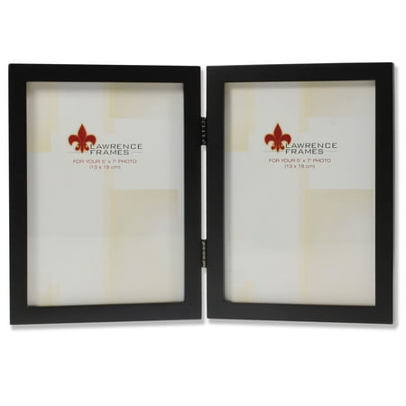 Logo Double Photo Frame - 5x7 Hinged Double Black Wood Picture Frame - Gallery Collection