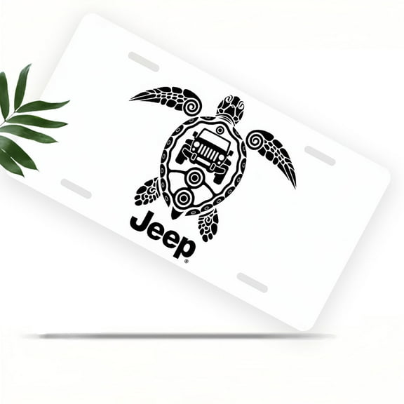 License Plate, Jeep Turtle Symbol Decorative Front,Personalized Stainless Steel License Plate Cover For Men Women,12.2" X 6.2"