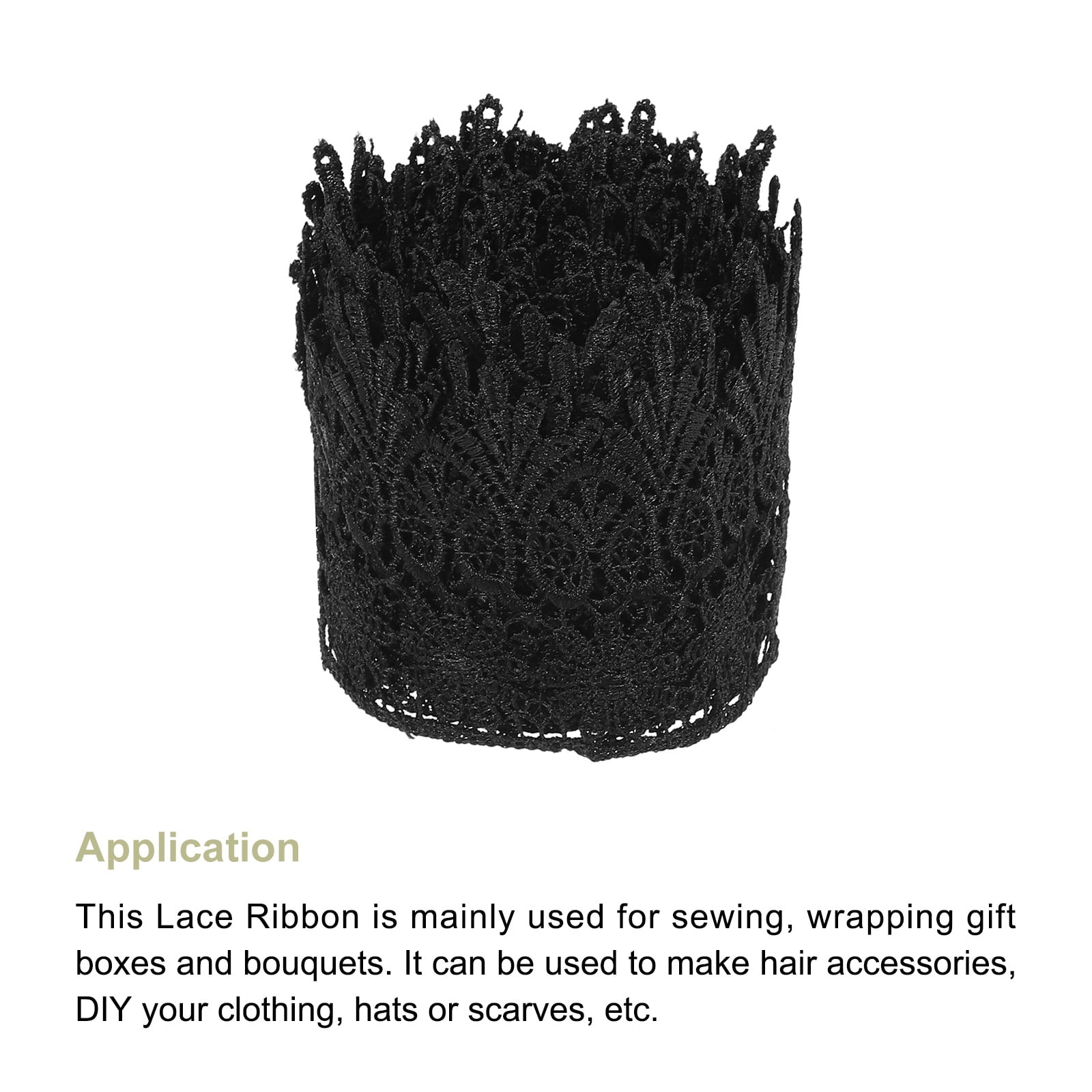 Uxcell 3.14 inch Wide 10 Yard Lace Ribbon Floral Pattern Black Embroidered Lace Trim for Sewing Making, Gift Wrapping