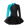 thumbnail image 5 of iiniim Kids Girls 2Pcs Ballet Dance Sparkly Long Sleeve Gymnastic Leotard and Mesh Tutu Skirt Dancewear Size 6-16 Lake Blue 16, 5 of 7