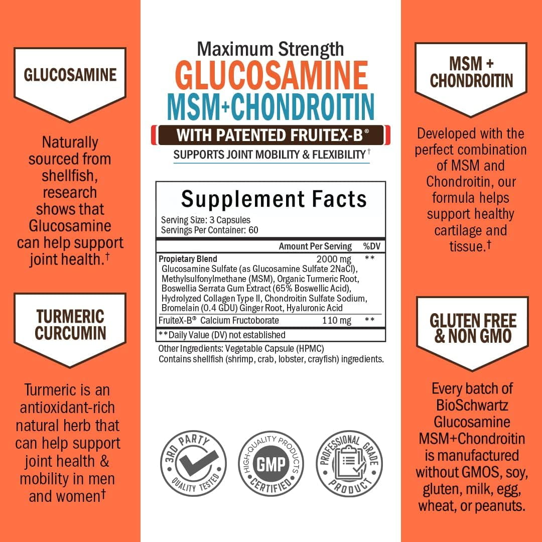 BioSchwartz Glucosamine MSM & Chondroitin Joint Support Supplement, 180 Capsules