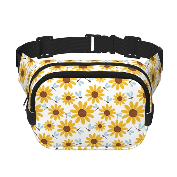 Fotbe Sunflowers Cangurera Cuadrada con Estampado de Doble Capa, Bolsa de Cintura Ajustable Mini para Hombres y Mujeres