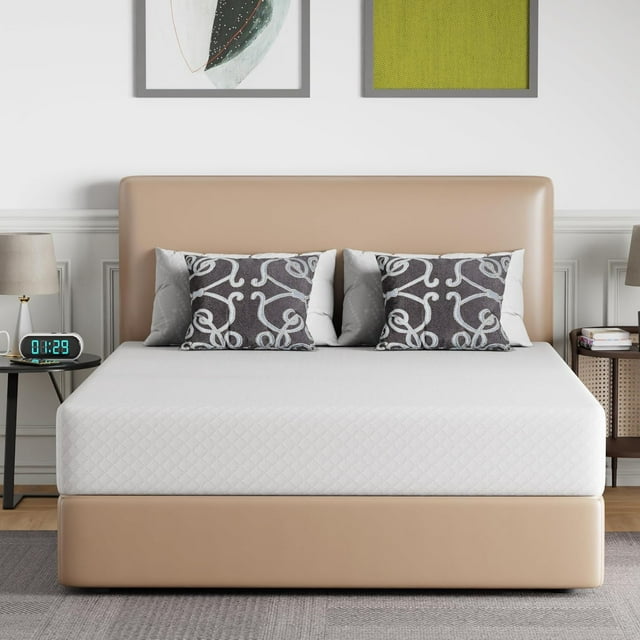 FDW Queen 10 Inch Medium-Firm Gel Memory Foam Mattress, CertiPUR-US Certified, Bed in a Box, Pressure Relief, White