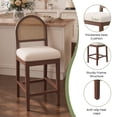 thumbnail image 4 of MOONMISS 26" Rattan Bar Stools Set of 2, Farmhouse Chenille Upholstered Counter Height Stools with Cane Woven Back for Kitchen Island, Walnut Brown, 4 of 6
