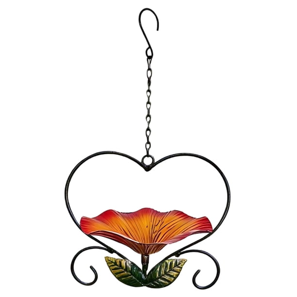 Comedero de hierro para pájaros con forma de corazón y diseño floral | Comedero colgante para pájaros para jardín | Comedero de metal resistente a la intemperie para atraer gorriones