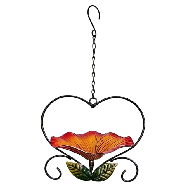 Comedero de hierro para pájaros con forma de corazón y diseño floral | Comedero colgante para pájaros para jardín | Comedero de metal resistente a la intemperie para atraer gorriones