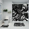 thumbnail image 5 of Bathroom Sets 4 Pieces Shower Curtain 71x71 Inches with Non-Slip Absorbent Rugs Toilet Cover U Mat Marble Pattern 12 Hooks Black, 5 of 6
