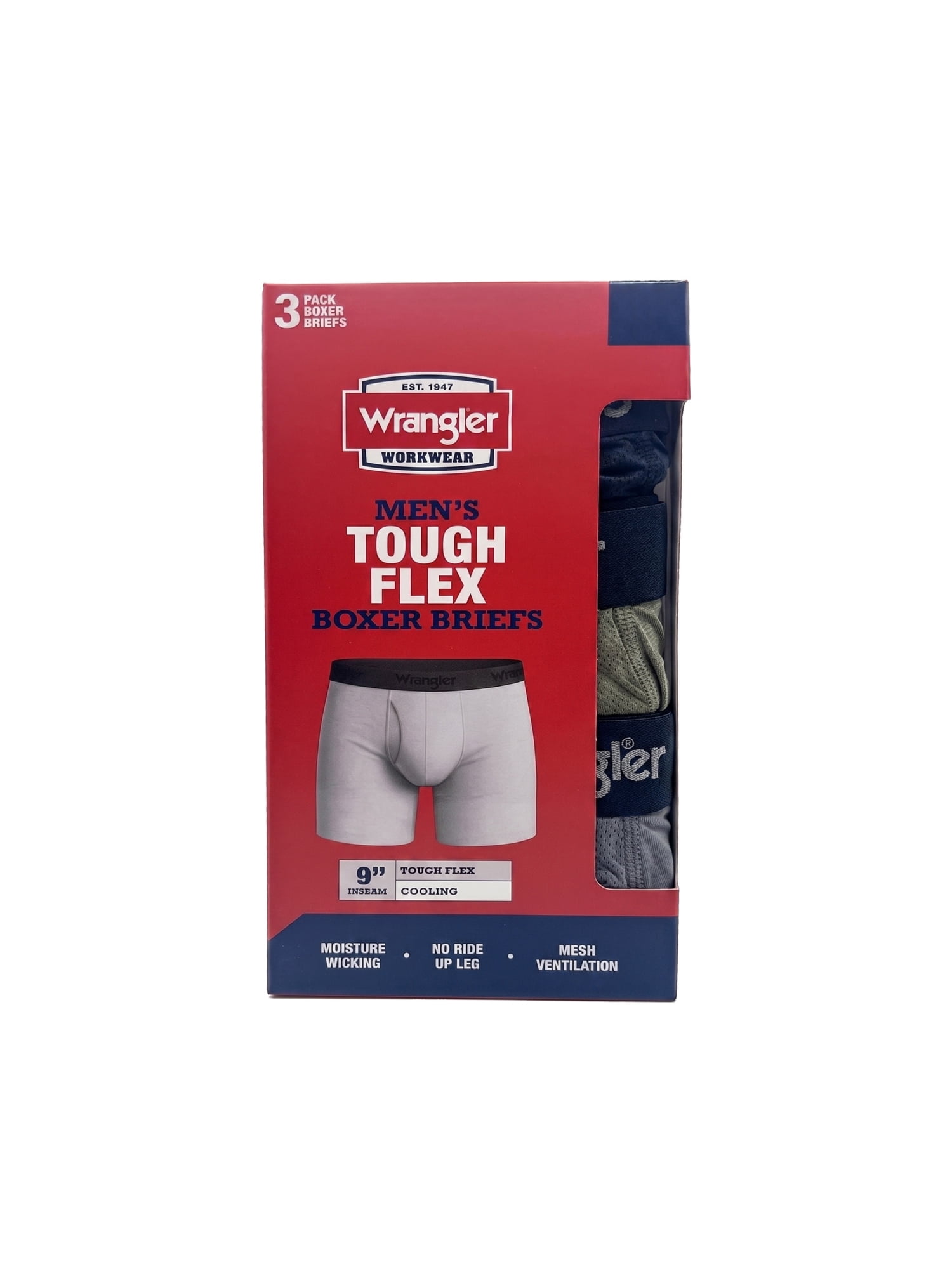 Wrangler Cool Carpenter 9" Boxer Briefs Men's Underwear, Medium, Black/Duffle Green/Charcoal, 3-Pack
