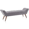 thumbnail image 6 of BELLEZE 63 Inch Button Tufted Linen Upholstered Ottoman Bench with Armrests Modern Design Accent Furniture for Entryway Living Room and Bedroom - Moreno (Grey), 6 of 7