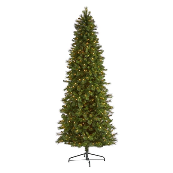 Nearly Natural 9ft. Slim West Virginia Mountain Pine Artificial Christmas Tree with 600 Clear Lights and 1359 Bendable Branches
